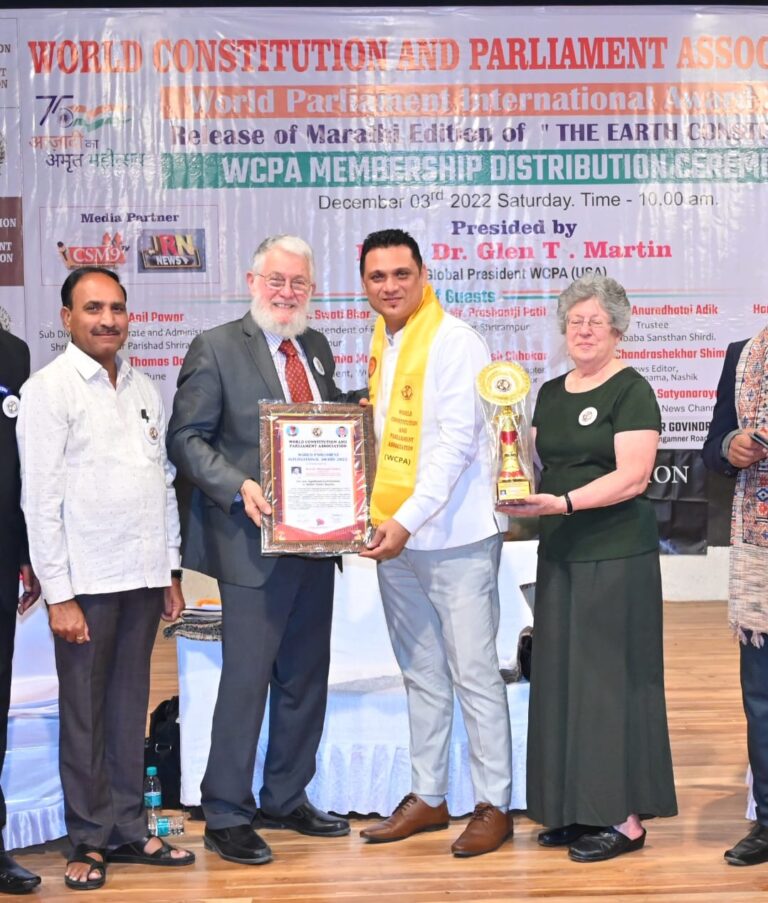 International World Constitutional Parliamentary Award Honored to Dr Dibyajyoti Saikia from Assam