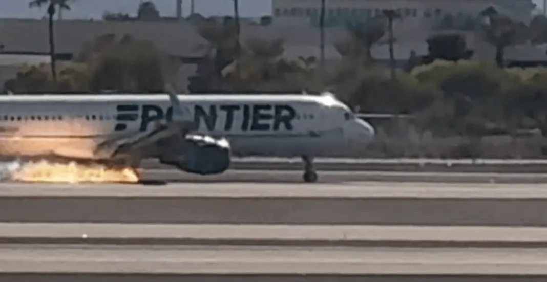 Frontier Airlines Flight Lands in Las Vegas with Flames from Engine