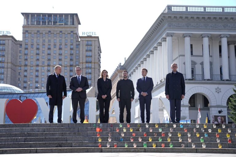European leaders meet Zelenskiy in Kyiv to show support after Putin’s parade